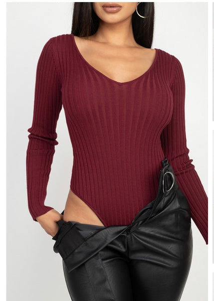 V Neck Long Sleeve Bodysuit